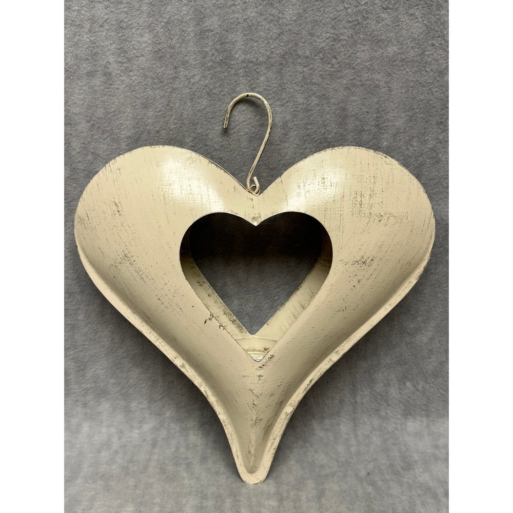 Unbranded Heart Hanging Candle Holder Off White Distressed istressed Metal‎